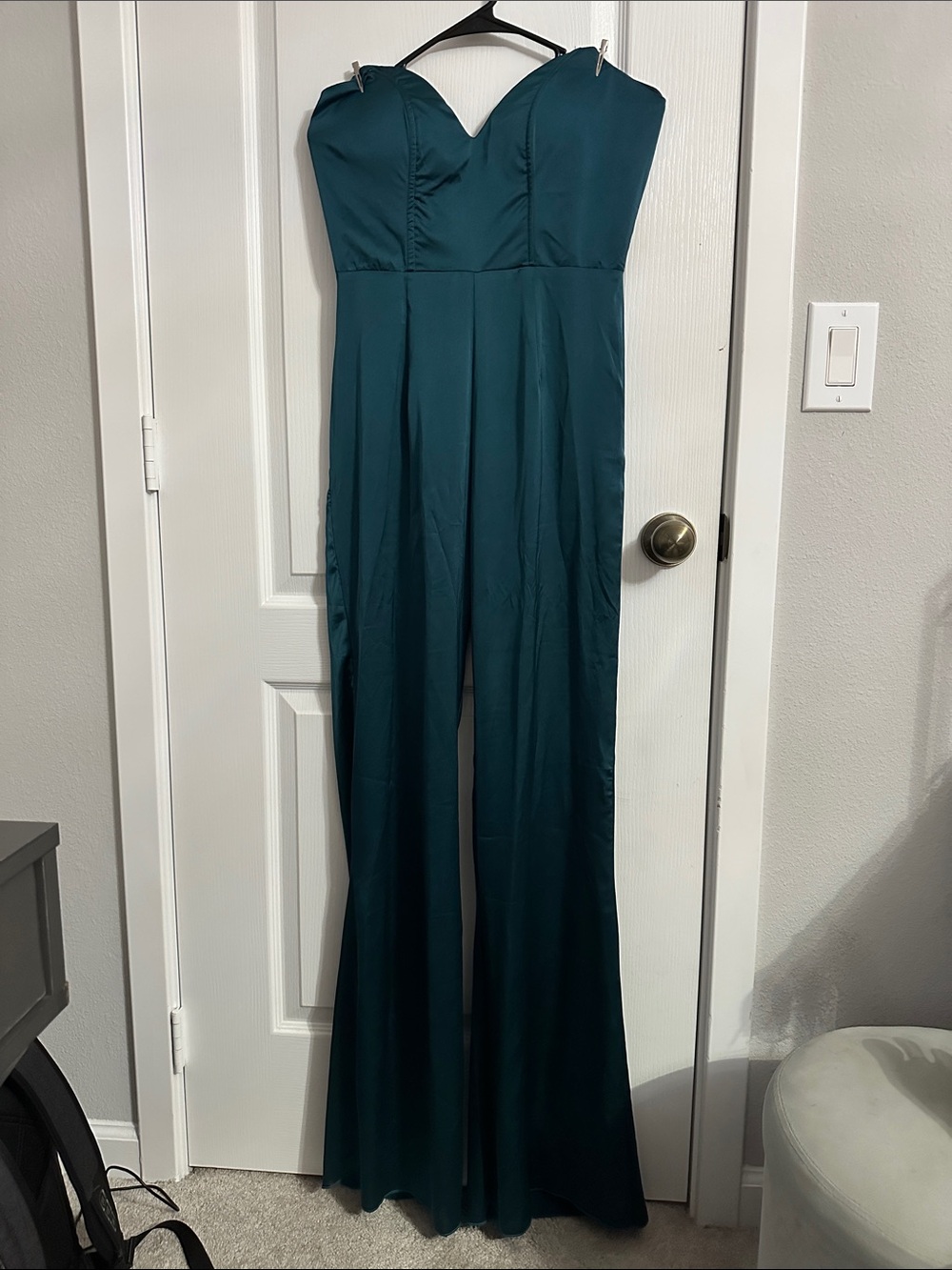 Boohoo Strapless Teal Green Wide-Leg Jumpsuit